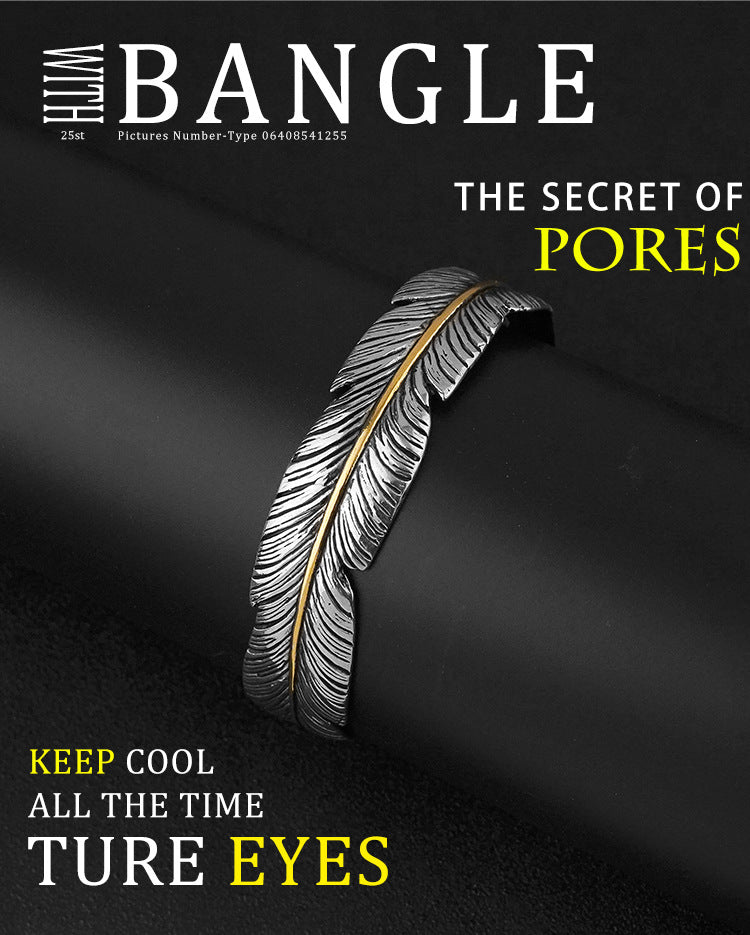 Fashion Niche Titanium Steel Personality Feather Open Bracelet Adjustable Spacing Electroplated gold Feather Bracelet Wholesale