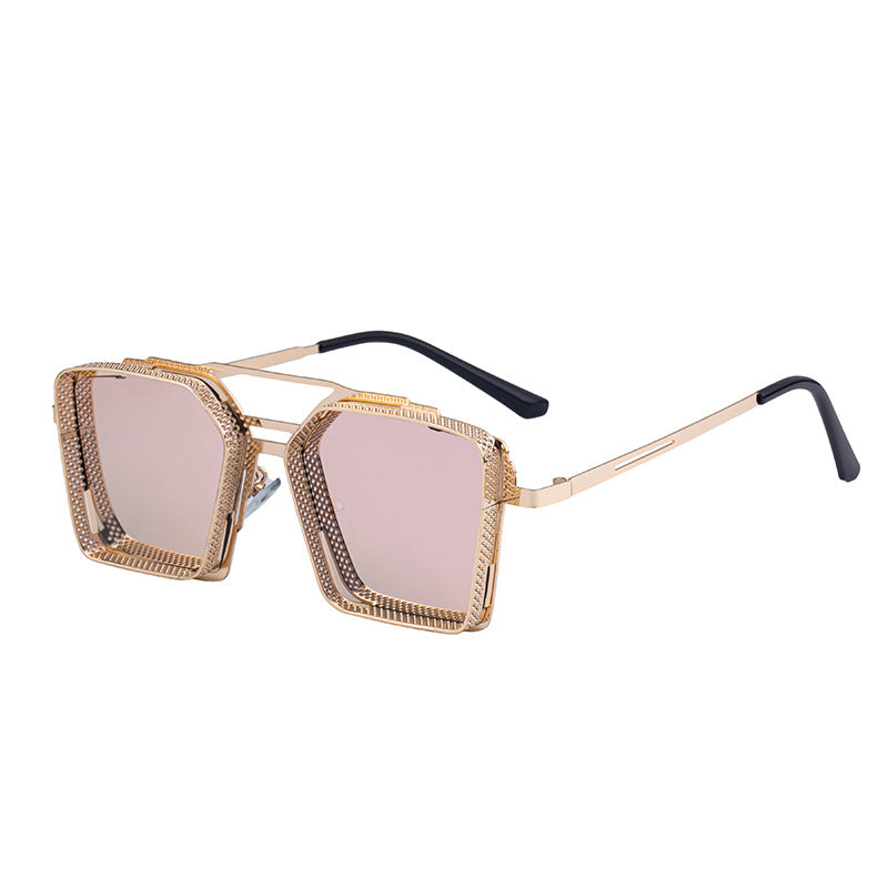 Vintage Steampunk Sunglasses for Men Metal Hollow Square Frame Sunglasses Men's Trendy Glasses sunglasses