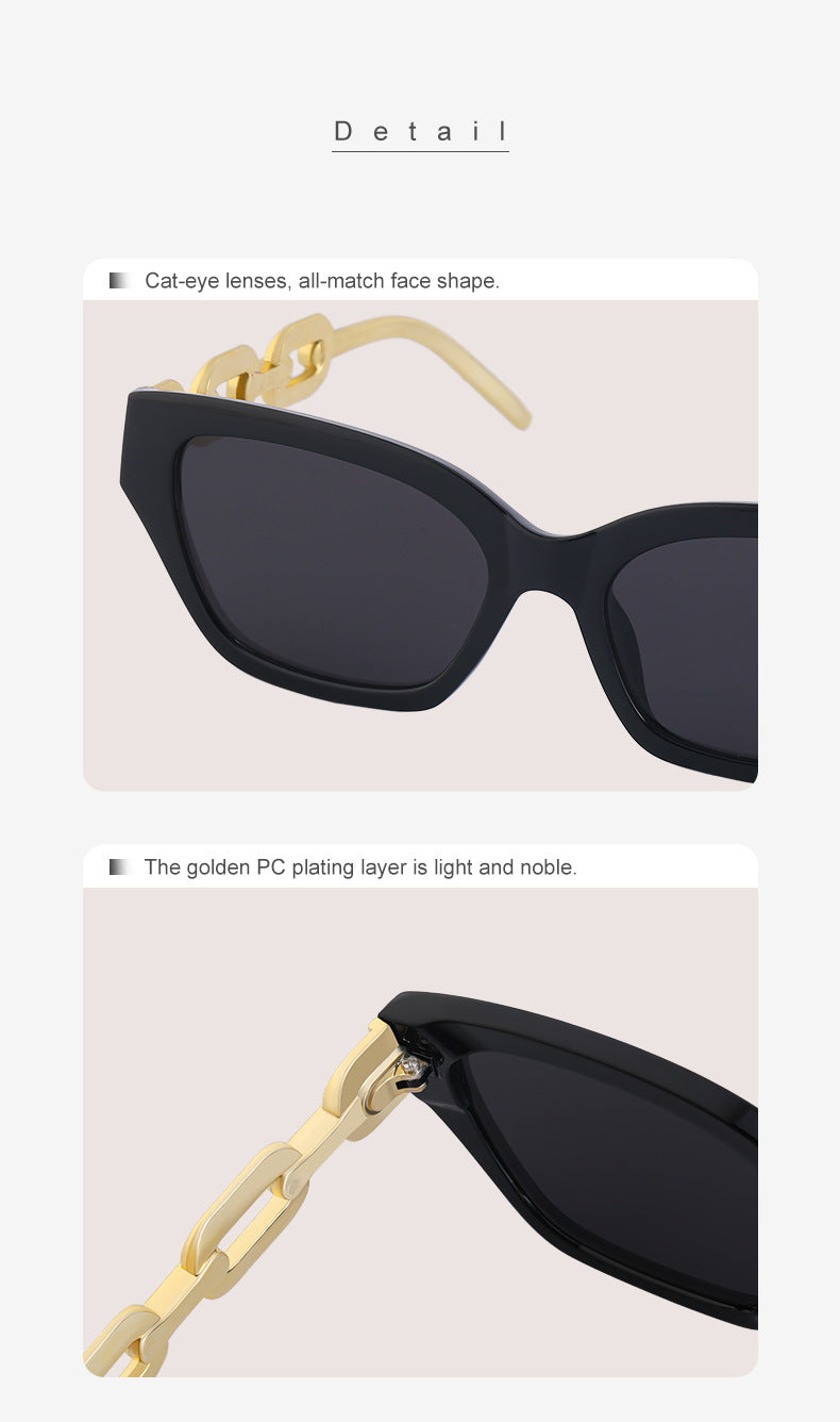 European and American Small Frame Cat Eye Sunglasses for Women, New High Altitude Style, Internet Celebrity Thick Chain Sunglasses, Trendy Women's Glasses Wholesale