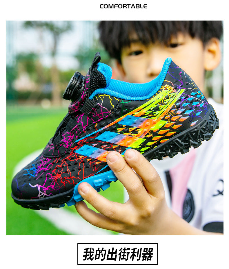 New style soccer shoes for men, women, and children with rotating buckle TF Broken Nail Style Youth Student Grassland Competition Training Shoes