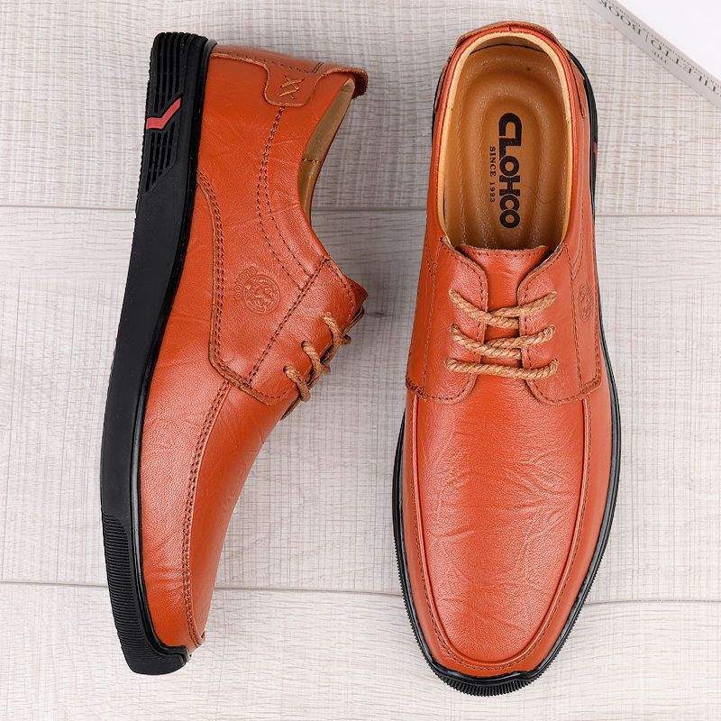 Yangxin Casual Leather Shoes for Men Soft Sole Soft Leather Lace-up Versatile Thick Sole Men's Leather Shoes