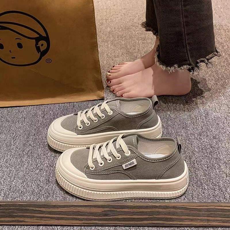 Yuechen Thick-Soled Canvas Shoes for Women, Versatile Breathable White Sneakers2025Spring and summer niche casual sneakers