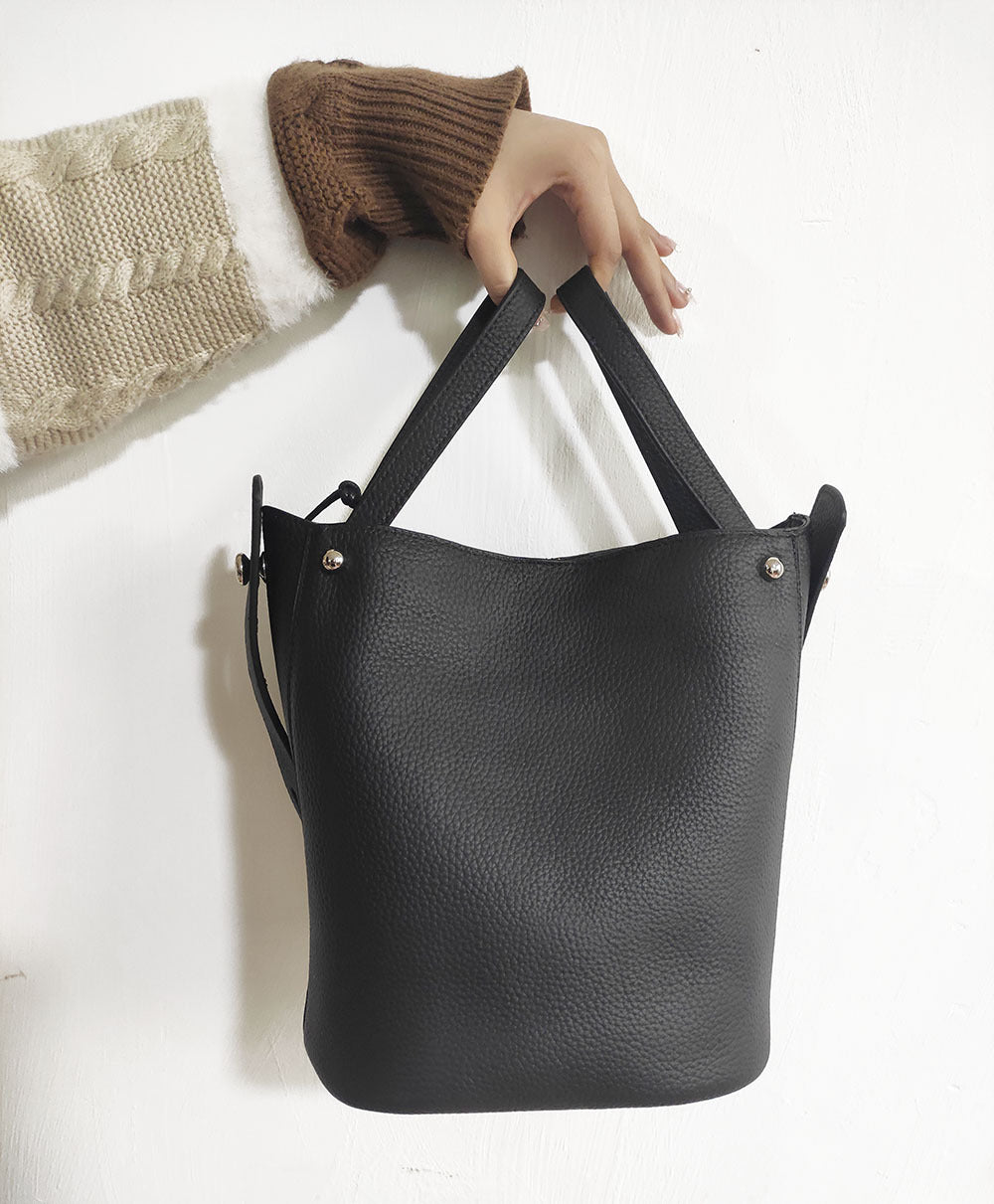 Guangzhou Genuine Leather Women's Bag Large Capacity Tote Bag Top Layer Cowhide Bucket Bag Handheld Shoulder Crossbody Bag Trendy