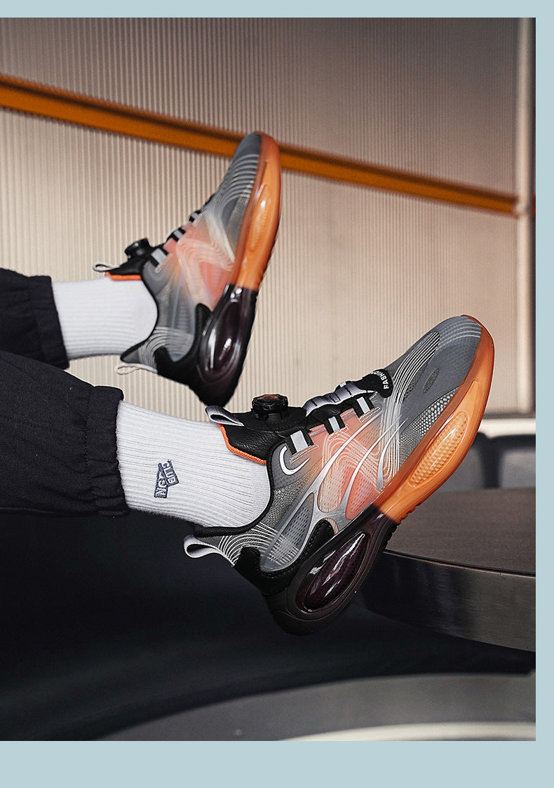 2025Hot-Selling Casual Leather Lightweight Rotating Button Running Shoes for Men with Popcorn Sole, Shock Absorption Sports Shoes