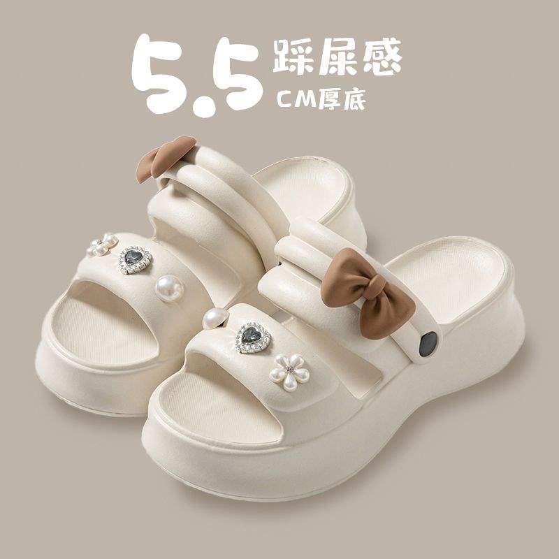 Thick Bottom eva Women's Summer New Indoor Slippers ins Cute Bowknot Sandals Non-Slip Height Increasing Outdoor Fashion
