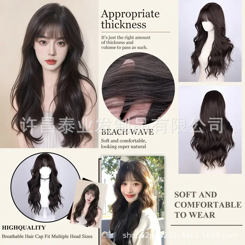 Amazon European and American Japanese and Korean Cross-Border Wig for Women, Realistic Large Scalp Long Curly Hair, Fashionable Fluffy Big Waves Full Wig