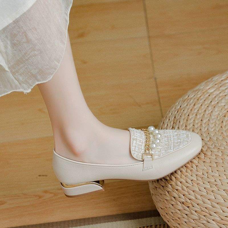 Women's Shoes2025New Slip-On Soft Sole Loafers Versatile Matching Dress Shoes Thick Heel Comfortable Evening Style Mid-Heel Shoes