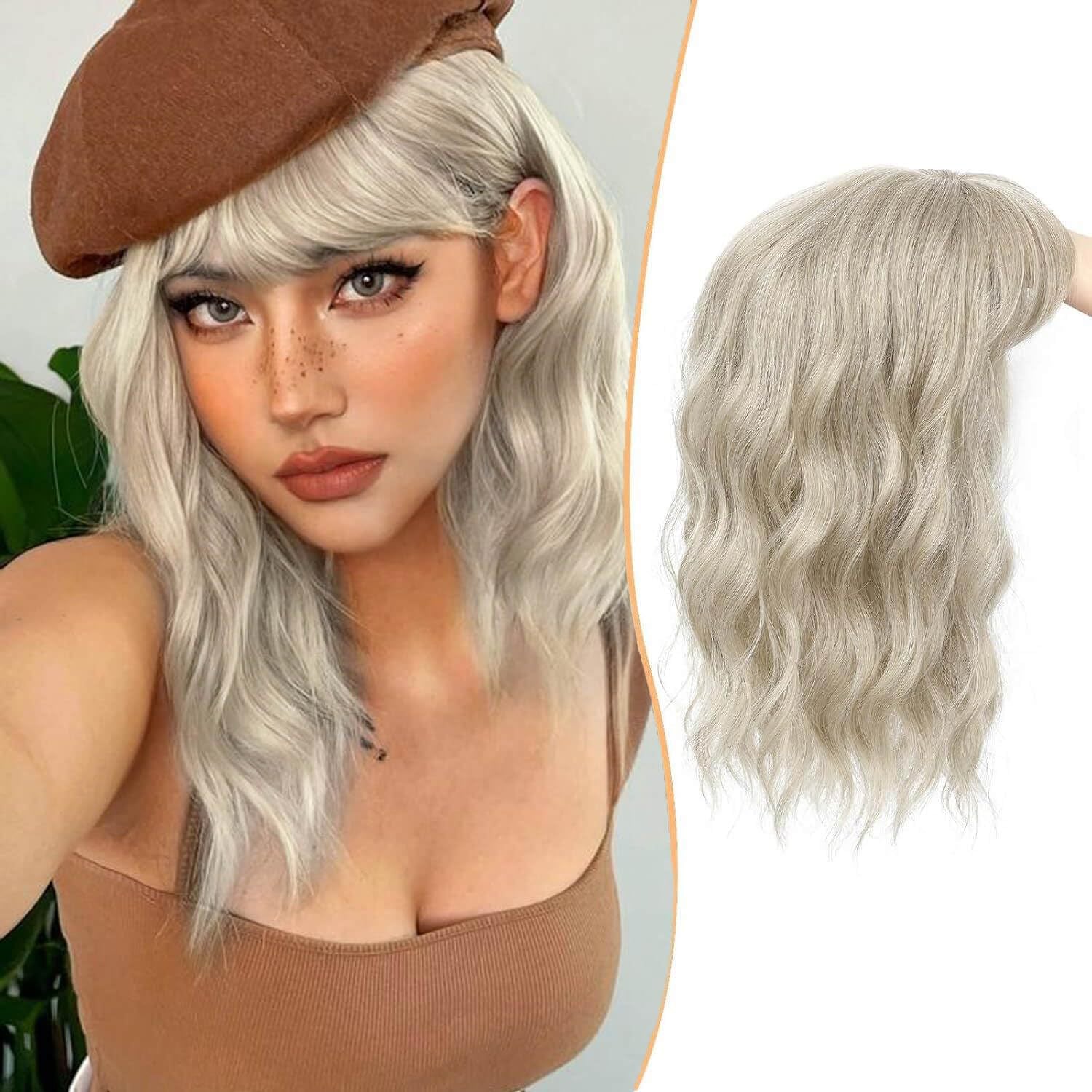 141 Inch European and American Style Synthetic Hair Patch with Bangs to Cover Scalp, Hair Patch water topper