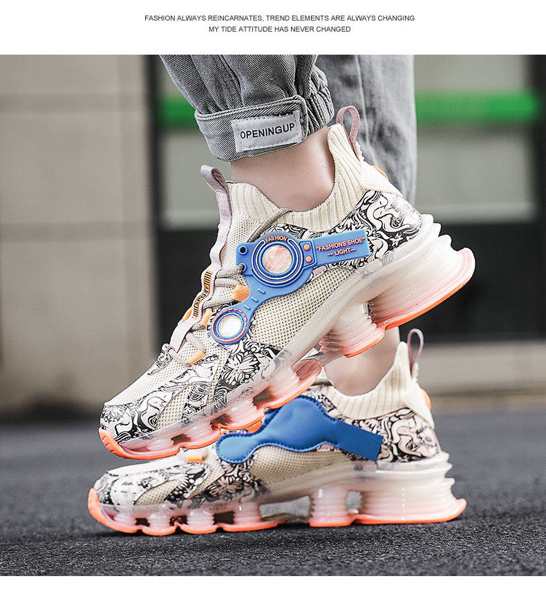 Blade Rebound Men's Shoes Mesh Breathable Running Shoes Youth Trendy Versatile Height Increasing Shock Absorption Sports Shoes