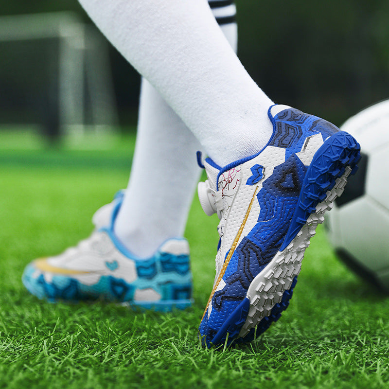 New Children's Rotating Buckle Broken Nail Training Football Shoes Girls Boys Primary School Students Competition Training Sneakers