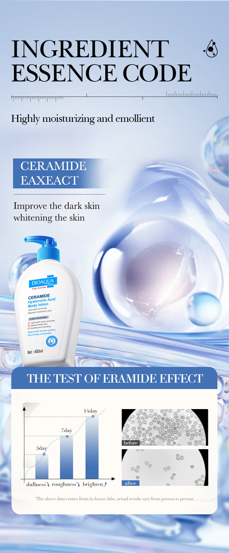 Ceramide Moisturizing Body Lotion BIOAOUA Hyaluronic Acid Moisturizing Body Lotion Cross-Border Wholesale