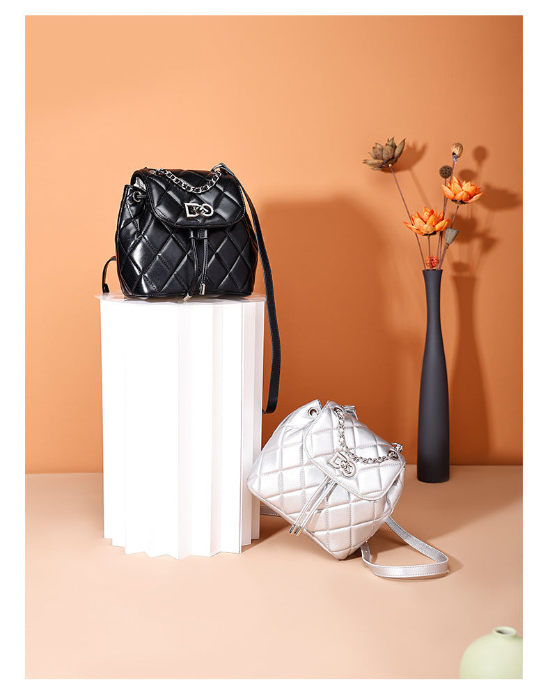 Classic Style Rhombus Chain Backpack College Style Minority Fashion Women's Bag Korean Style Western Style Tote Backpack