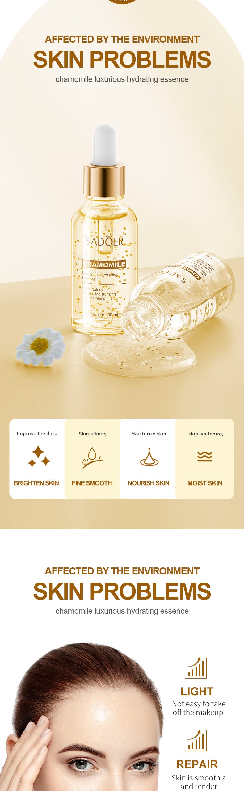 Full English Plant Essence Serum SADOER Aloe Vera Rose Chamomile Hydrating Moisturizing  Foreign Trade Wholesale