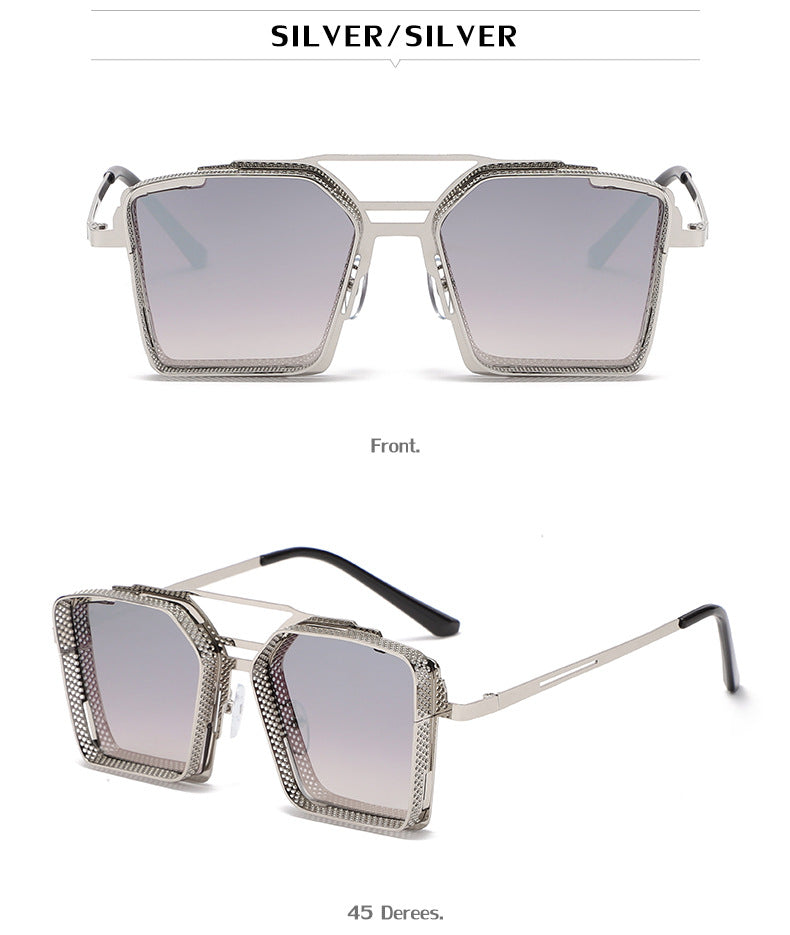 Vintage Steampunk Sunglasses for Men Metal Hollow Square Frame Sunglasses Men's Trendy Glasses sunglasses