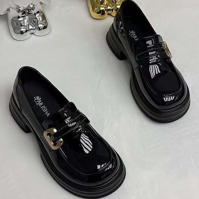 British Style Small Leather Shoes French Retro Thick-Soled Shoes Low Heel Black Loafers2025Spring and Autumn Single Shoes Uniform Shoes for Women