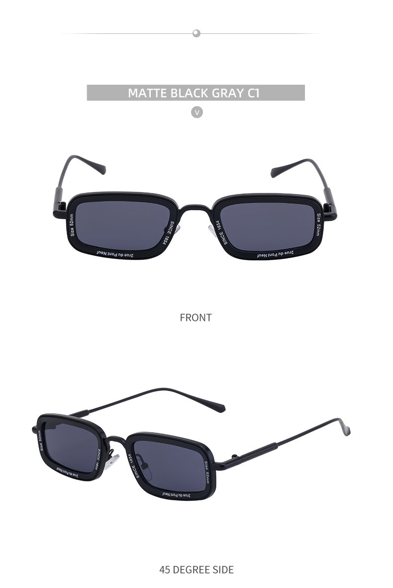 Square Small Frame Sunglasses for Women with Letter Print, Personalized European and American Retro High-End Feel ins Fashion Sunglasses for Women Trendy Glasses