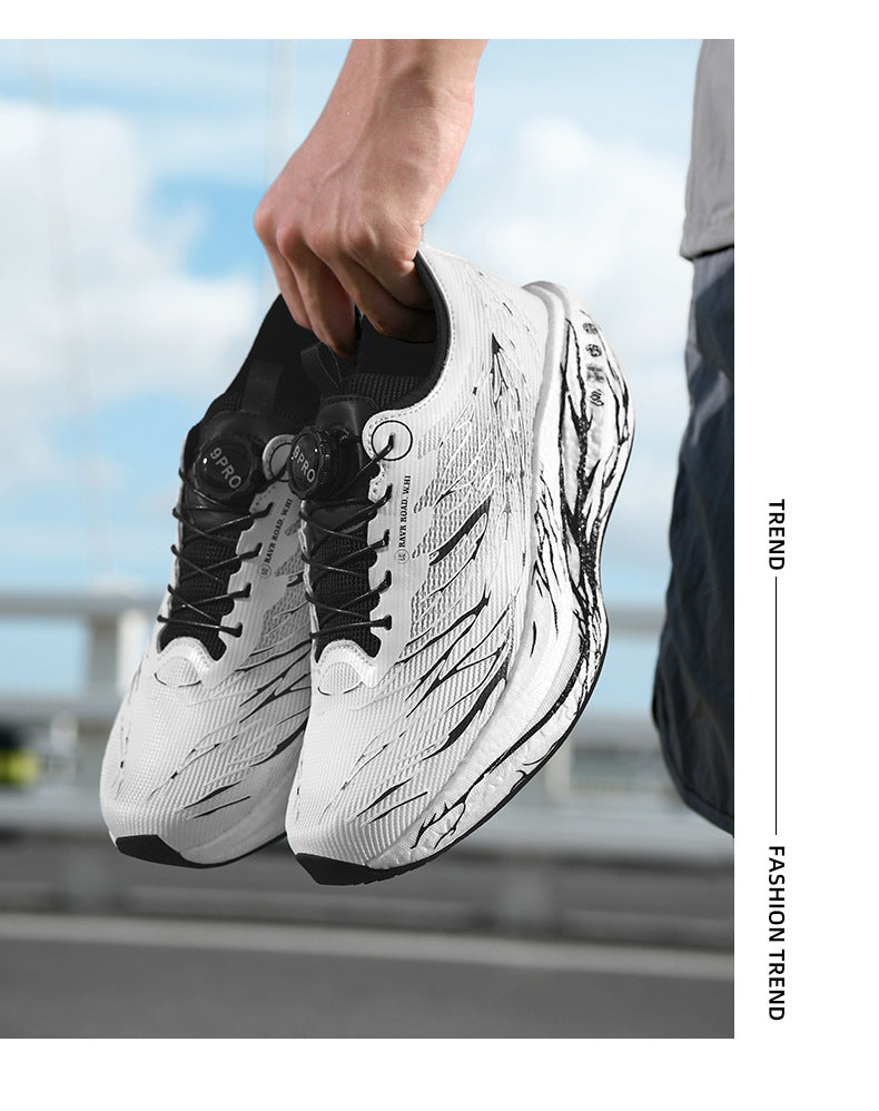 2025New Rotating Buckle Couple Fluorescent Trendy Fashion Running Shoes Real Explosive Carbon Plate Rebound Shock Absorption Sports Shoes