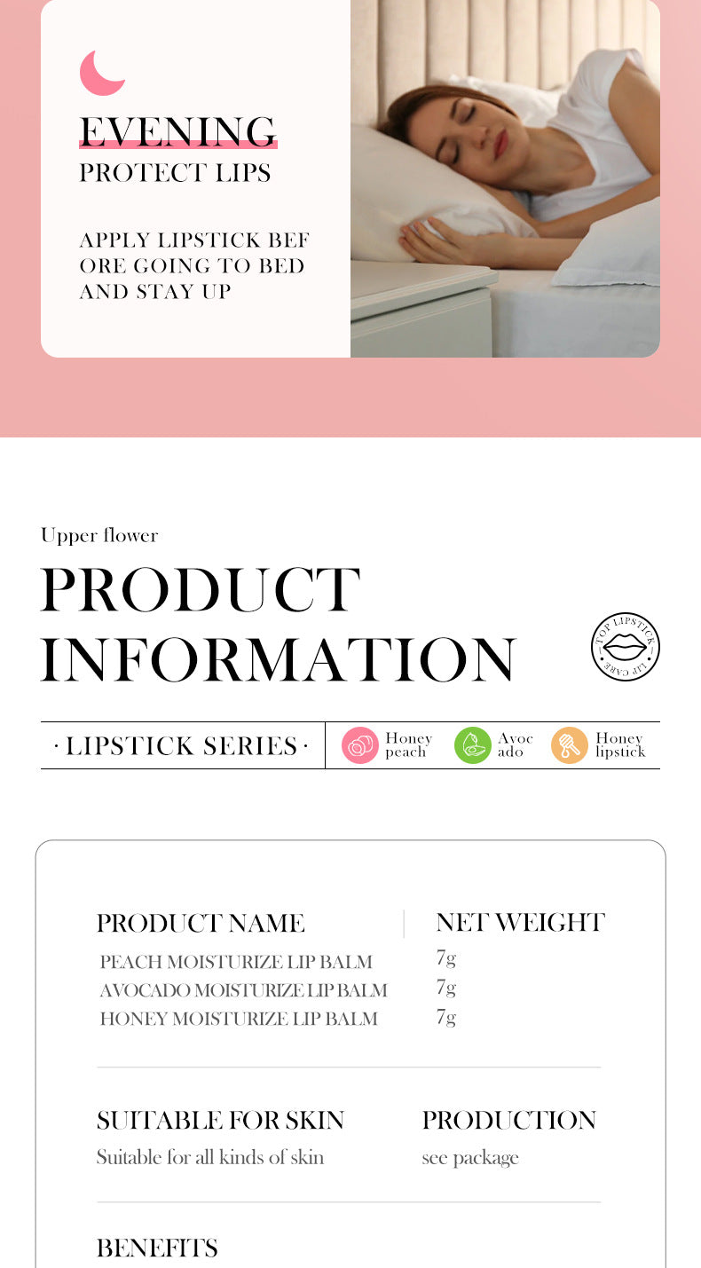 Full English Lip Balm SADOER Honey Hydrating Avocado Anti-Dry Crack Peach Lip Mask  Wholesale