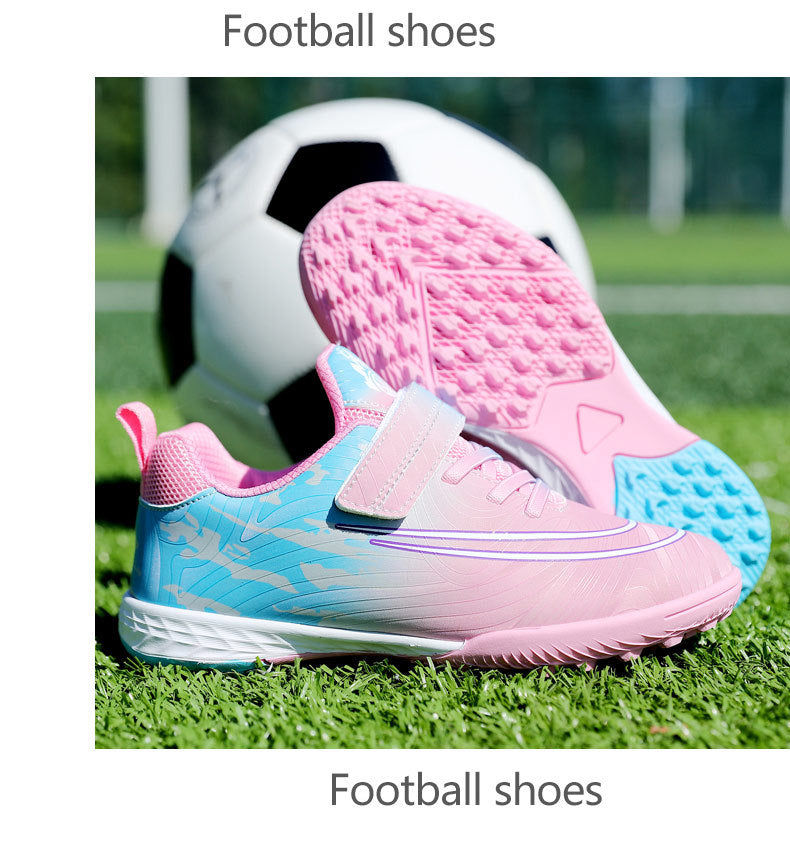 New Football Shoes for Men, Women, and Children, Imitation Leather Low-Top Anti-Collision Spike Magic Tape Grass Training Sports Shoes