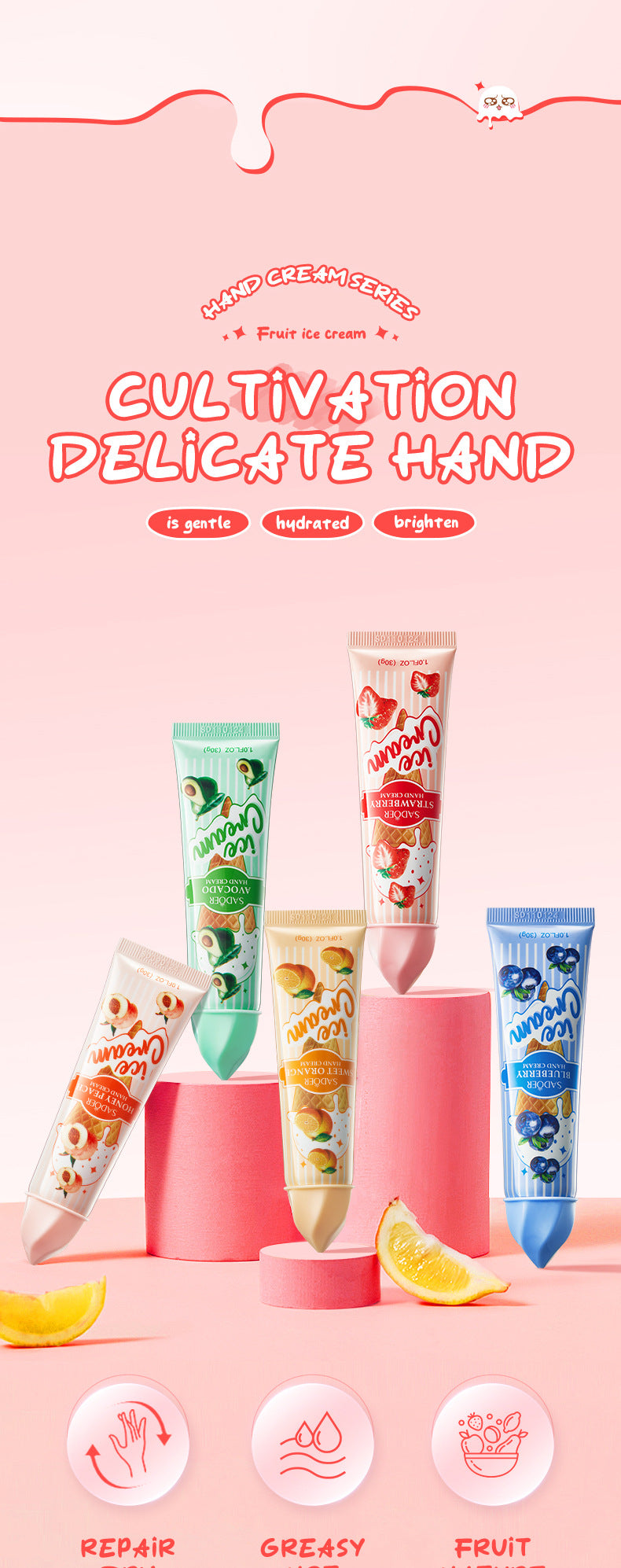 Full English Fruit Hand Cream SADOER Ice Cream Series Moisturizing Autumn and Winter Hand Cream  Foreign Trade Wholesale