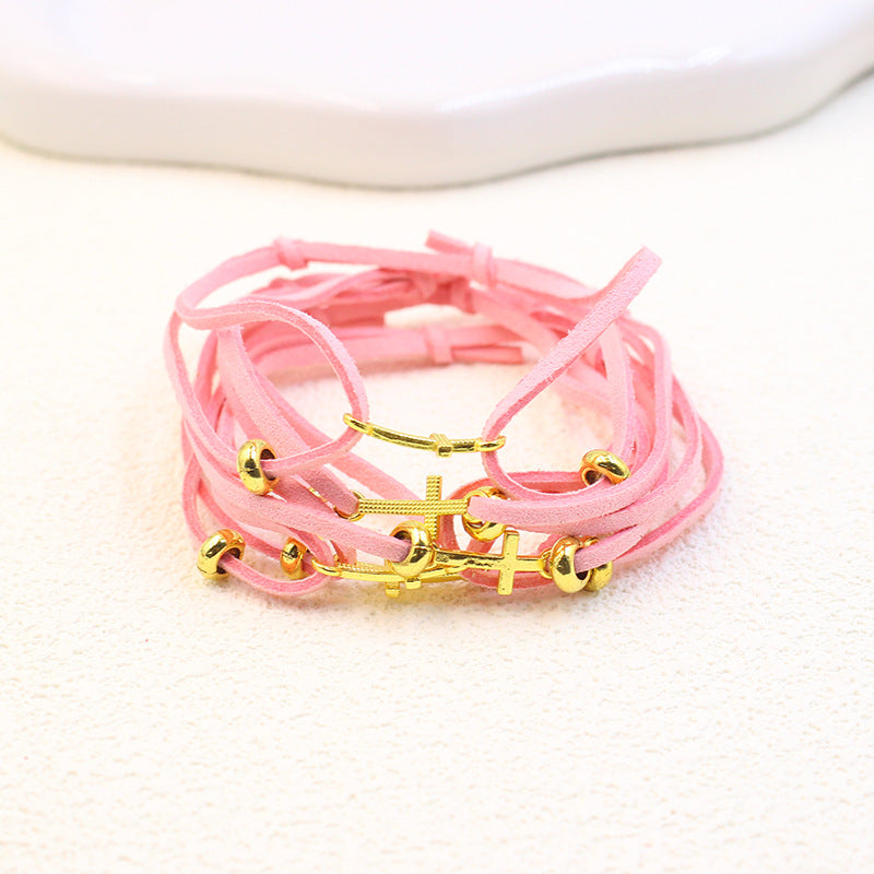 Colorful Cord Gold Bead Bracelet for Women Friendship Gift Simple Stretchable Velvet Cord Set Cross Braided Bracelet