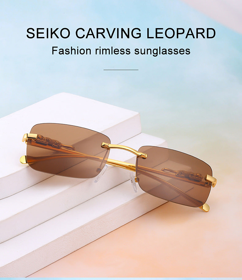New Fashion Small Frame Square Sunglasses Men's Sunglasses Women's European and American Trendy Rimless Sunglasses Men