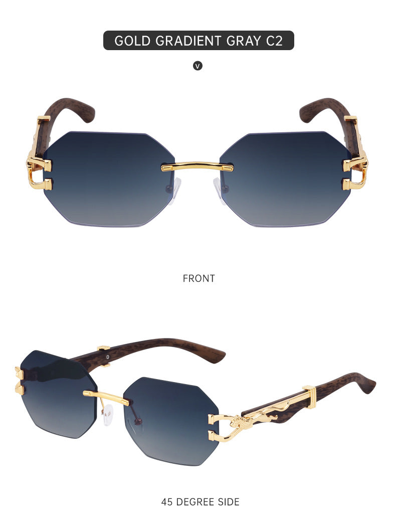 Vintage Imitation Wood Grain Leopard Temple Sunglasses Men's Square Frame Cut Edge Driving Sunglasses Wholesale shades