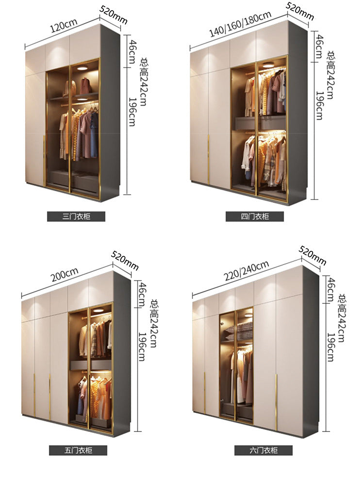 Light Luxury Glass Door Wardrobe Modern Home Bedroom Cloakroom Custom Processing Assembly Wardrobe Storage Large Wardrobe