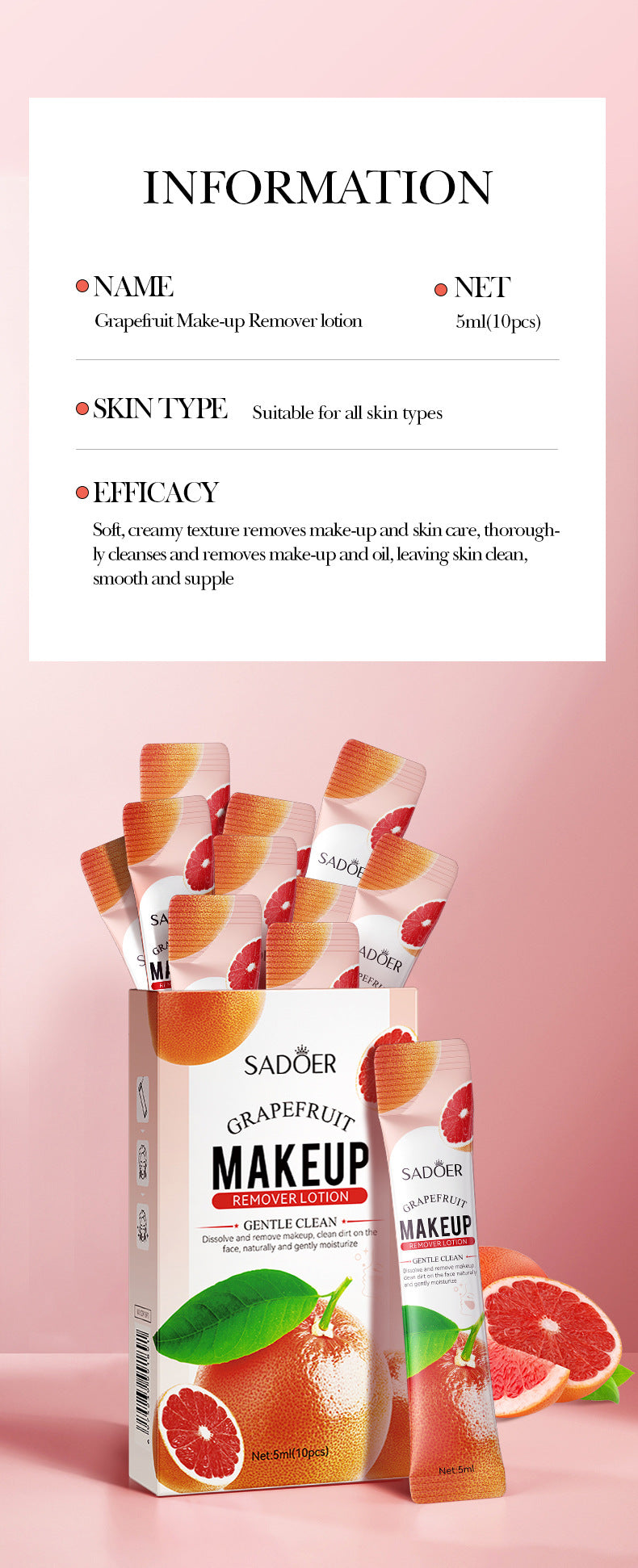 Cross-border Grapefruit Makeup Remover5mlx10pcs Refreshing Gentle Cleansing Care Clean Makeup Remover Export Manufacturer Wholesale