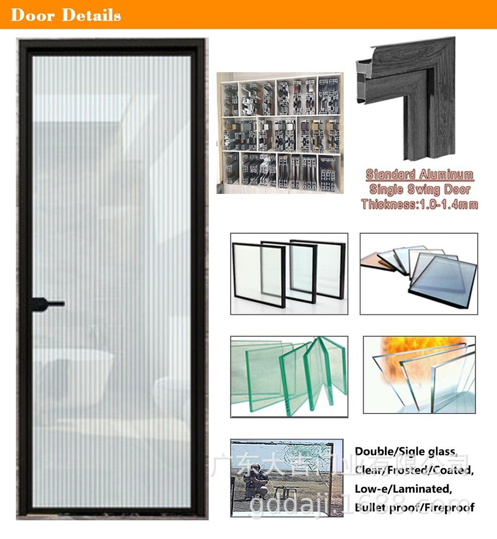 Nordic Ultra-Narrow Frame Bathroom Chinese Classical Washroom Door Aluminum Alloy Swing Door Toilet Bathroom Door
