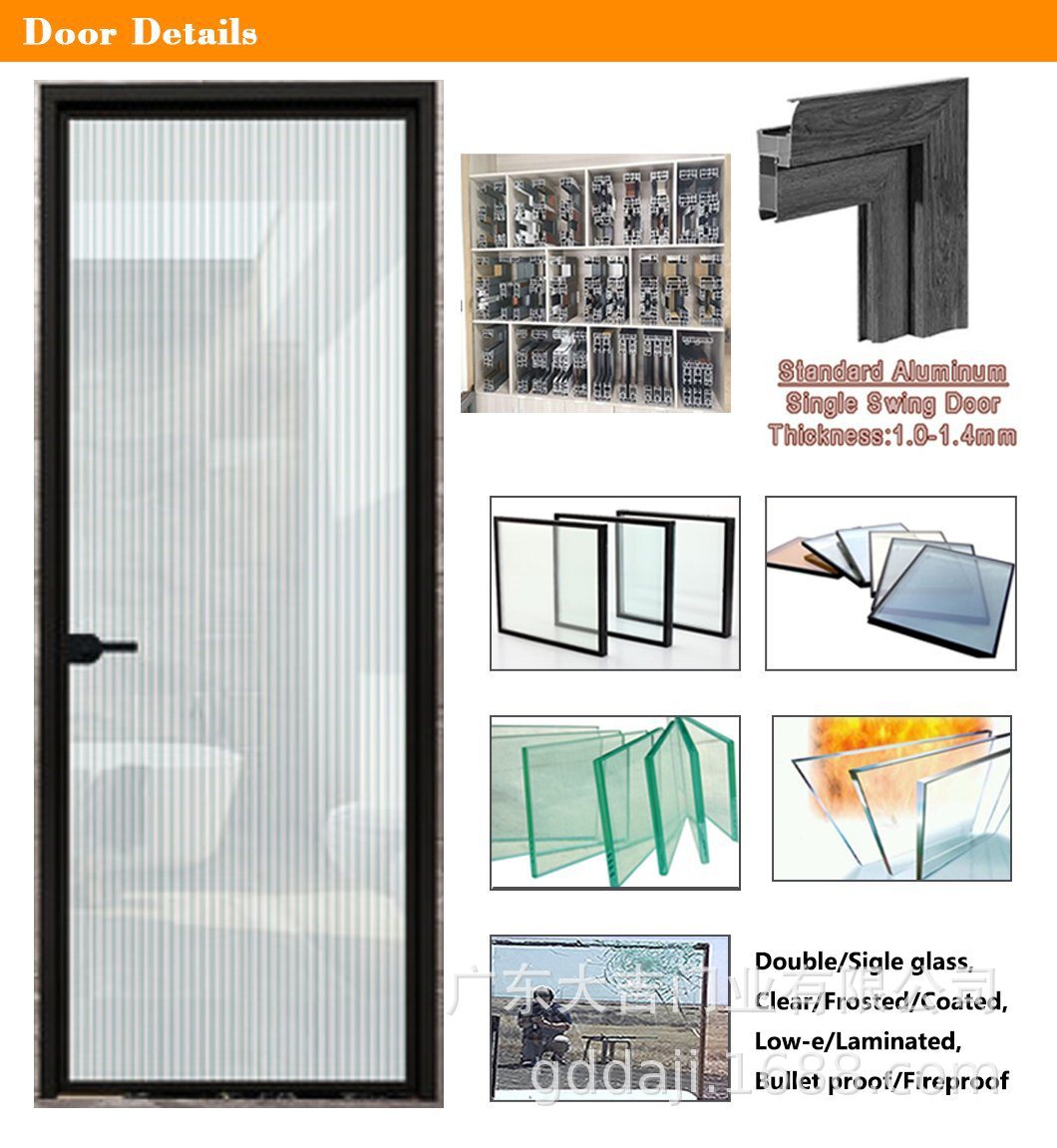 Nordic Ultra-Narrow Frame Bathroom Chinese Classical Washroom Door Aluminum Alloy Swing Door Toilet Bathroom Door