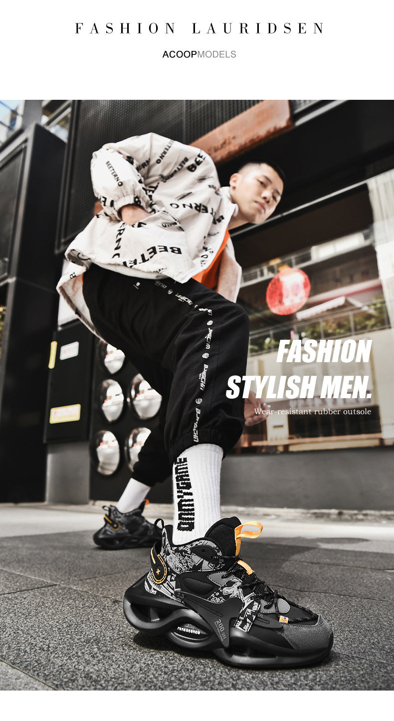 High-top Dad Shoes Men's Sports Shoes Youth Thick-soled Height-increasing Comfortable Basketball Shoes Trendy Brand Lightweight Comfortable