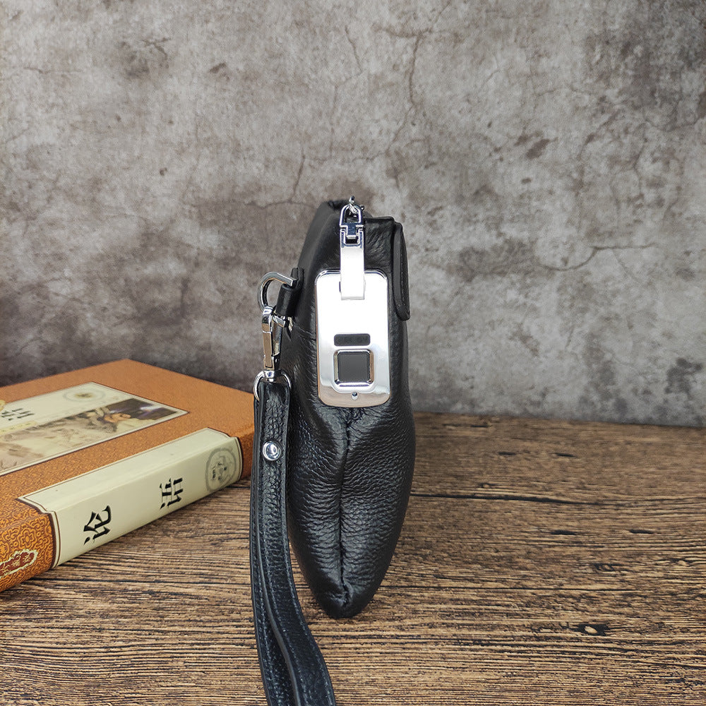 Anti-theft Fingerprint Lock Clutch Bag Men's Pure Top Layer Cowhide Business Casual Genuine Leather Handbag Anti-theft Lock Buckle