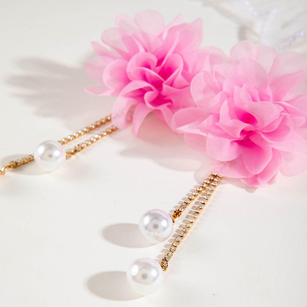 European and American Style Exaggerated Imitation Pearl Tassel Flower Earrings Fresh and Elegant Temperament Earrings for Women