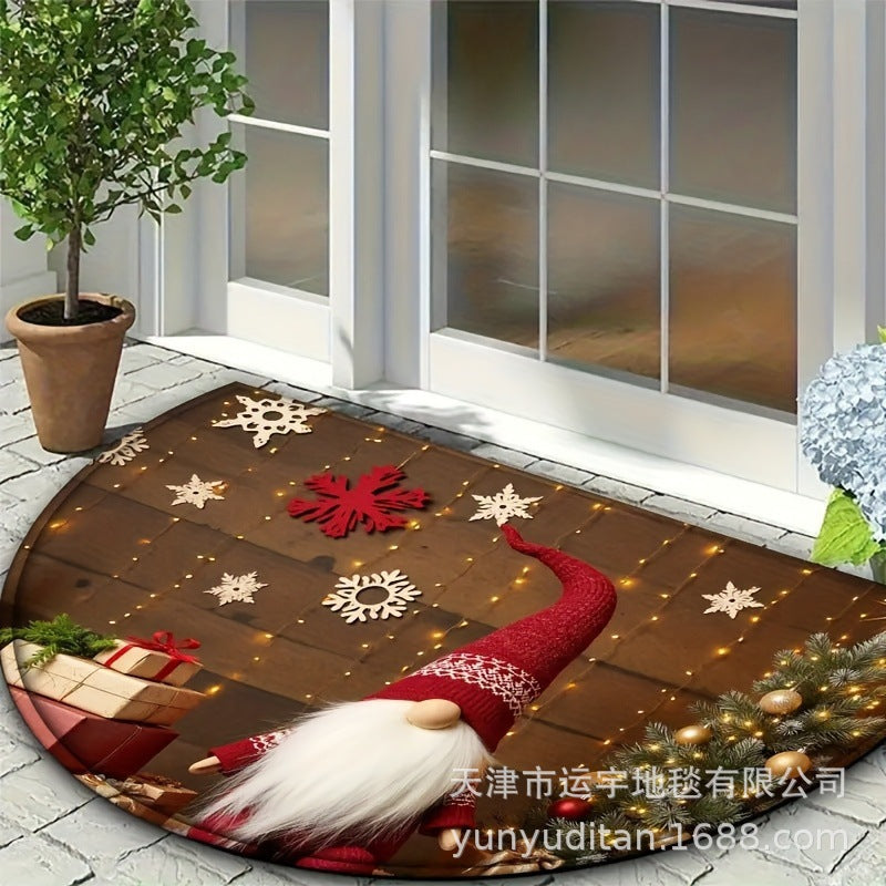 Christmas Decorative Doormat Crystal Velvet Non-Slip Door Mat Festive Atmosphere Entrance Door Mat Outdoor Dust Removal Mat