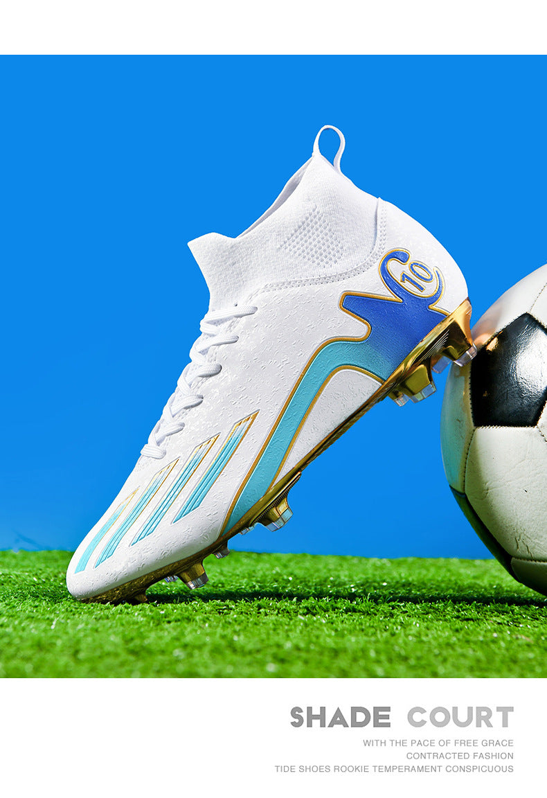 Gold-Plated Sole Men's Football Shoes with Studded Spikes AG Long Spike Shoes for Older Children, Middle and High School Students, Adults, Competition Training Sports Shoes