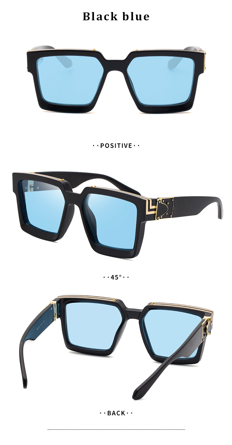 millionaire Large Square Frame Sunglasses for Women, Internet Celebrity Style, 0k Rich Driving Sun Protection Sunglasses for Men86229