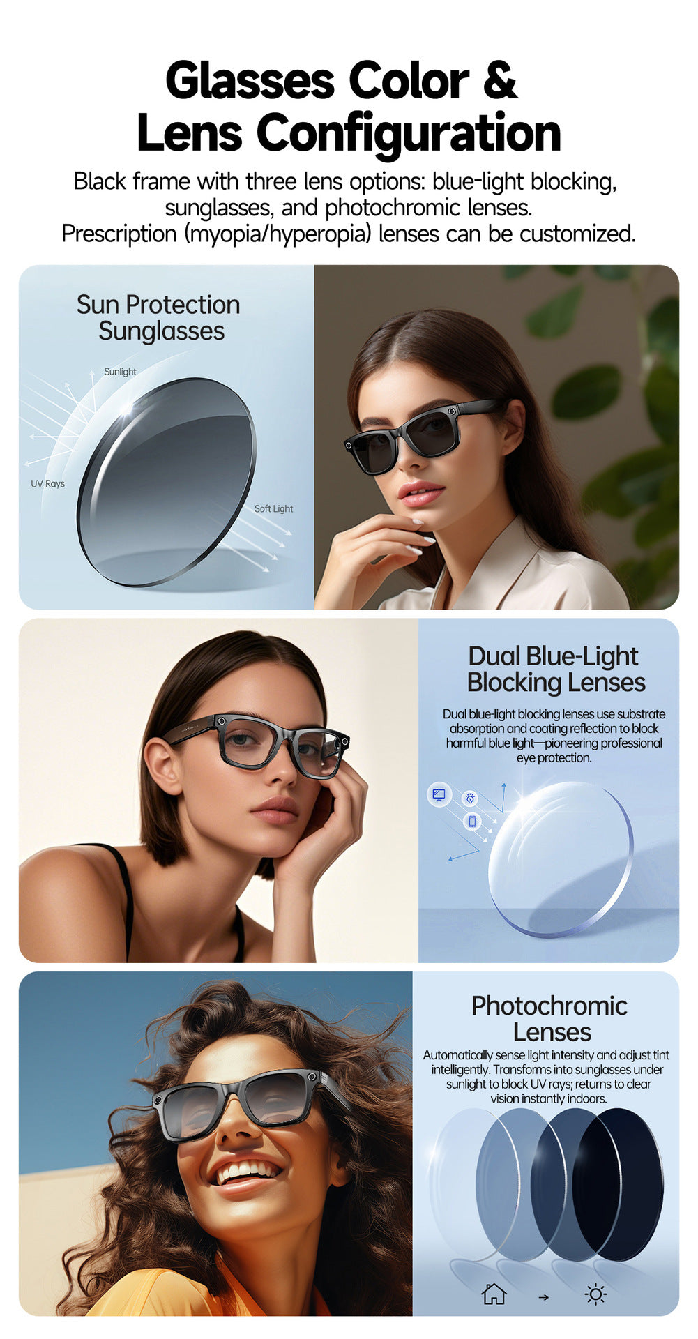 【Upgraded Version】Ai Smart Glasses Shooting800W Pixel HD anti-shake dual noise reduction sunglasses with camera