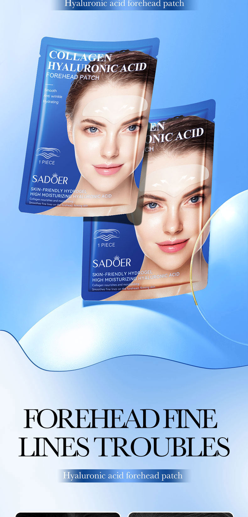 Full English Hyaluronic Acid Forehead Patch SADOER Collagen Firming Improves Forehead Wrinkles  Wholesale