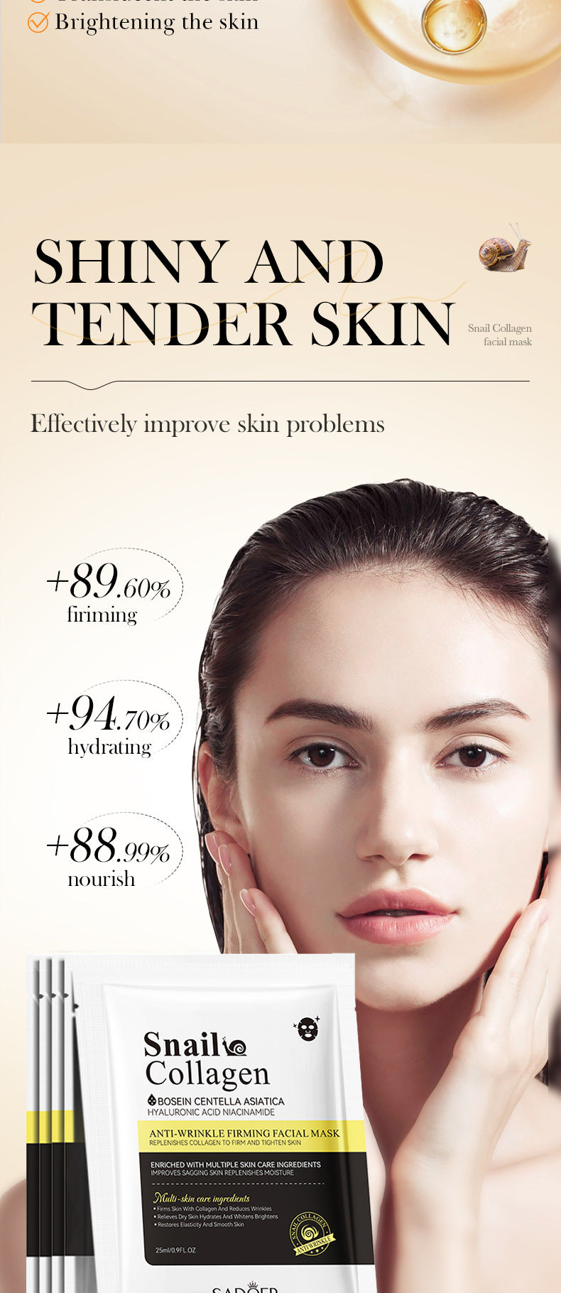 Full English Snail Face Mask SADOER Collagen anti-wrinkle firming delicate skin mask  wholesale