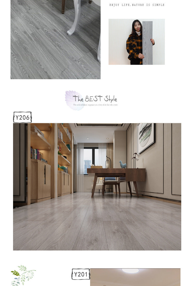 PVC Plastic Floor Stickers Self-Adhesive Wood Grain Cement Floor Stickers Special for Bedroom Waterproof Non-Slip Floor Renovation Chinese Style