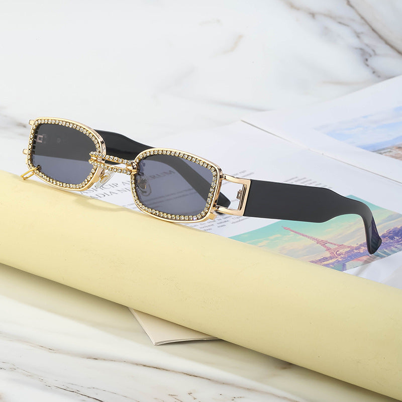 Korean Style gm Big Brand Same Style Sunglasses for Women Small Frame Hanging Ring Sunglasses for Men ins Diamond-encrusted Sunscreen Internet Celebrity Sunglasses