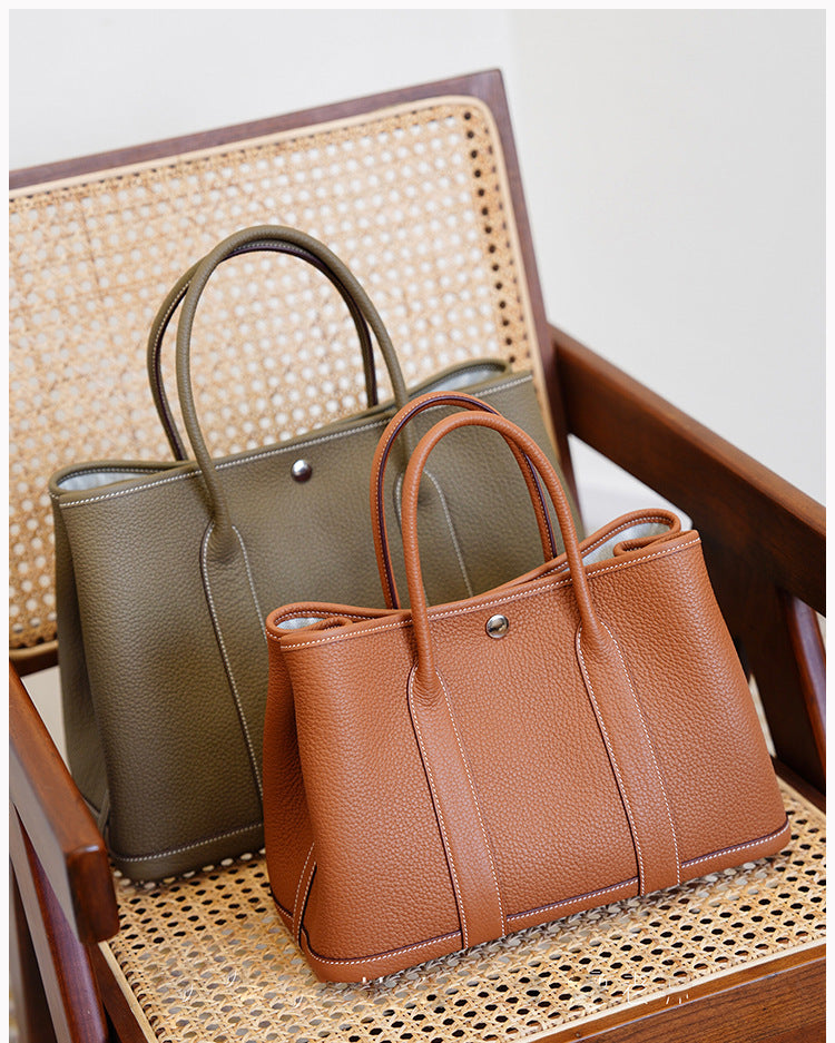 Garden Bag Summer High-End Feel Guangzhou First Layer Cowhide Women's Bag Genuine Leather Tote Bag Large Capacity Commuter Handbag