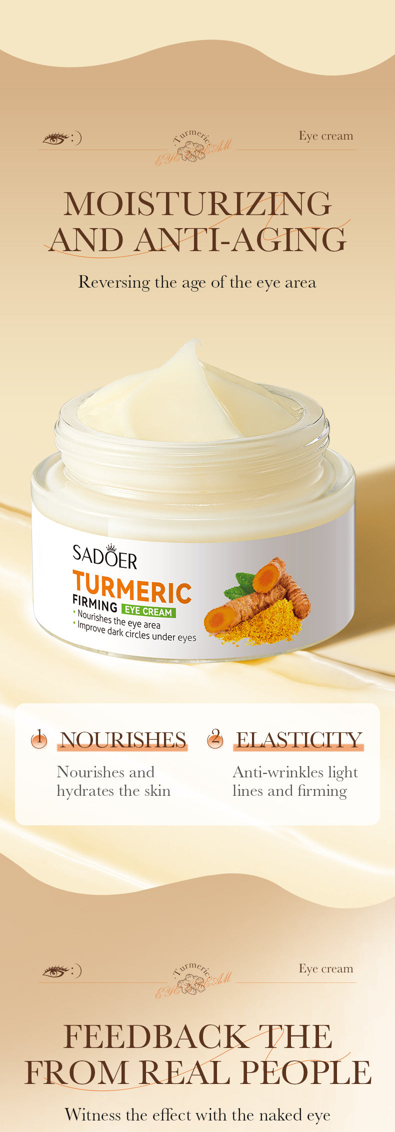 Full English Turmeric Eye Cream SADOER Moisturize and Improve Dark Circles, Eye Lines, Eye Bags,  Wholesale