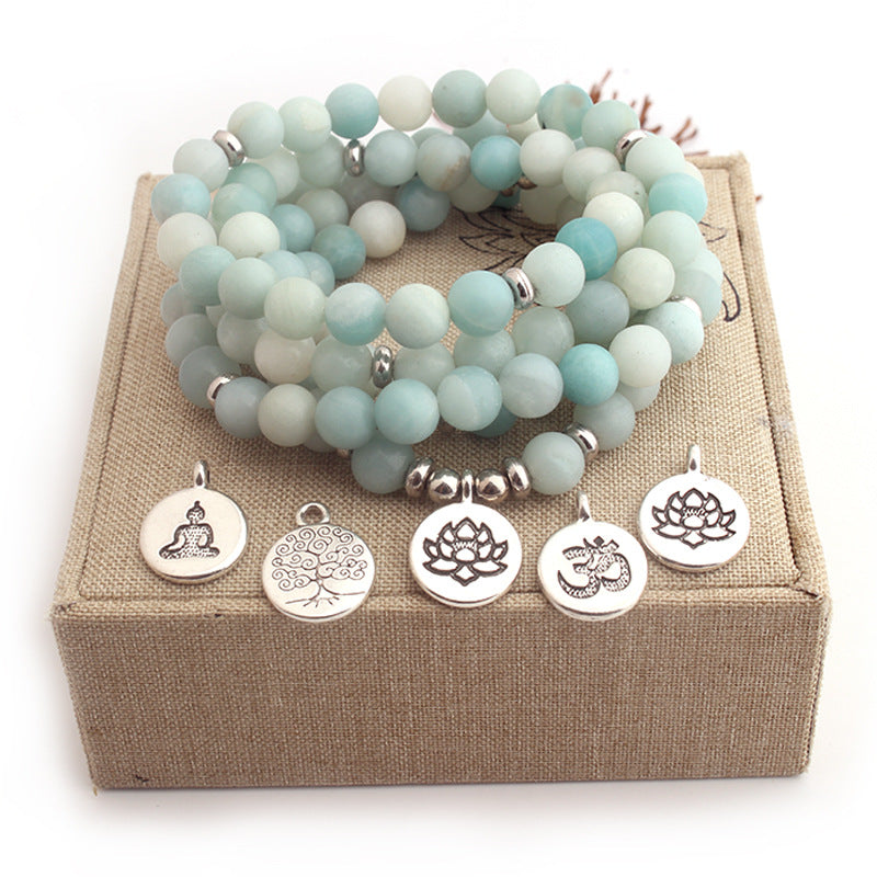 108Pink Quartz Bracelet Lotus Pendant Necklace Bracelet Buddhist Bead Necklace Factory Direct Sale