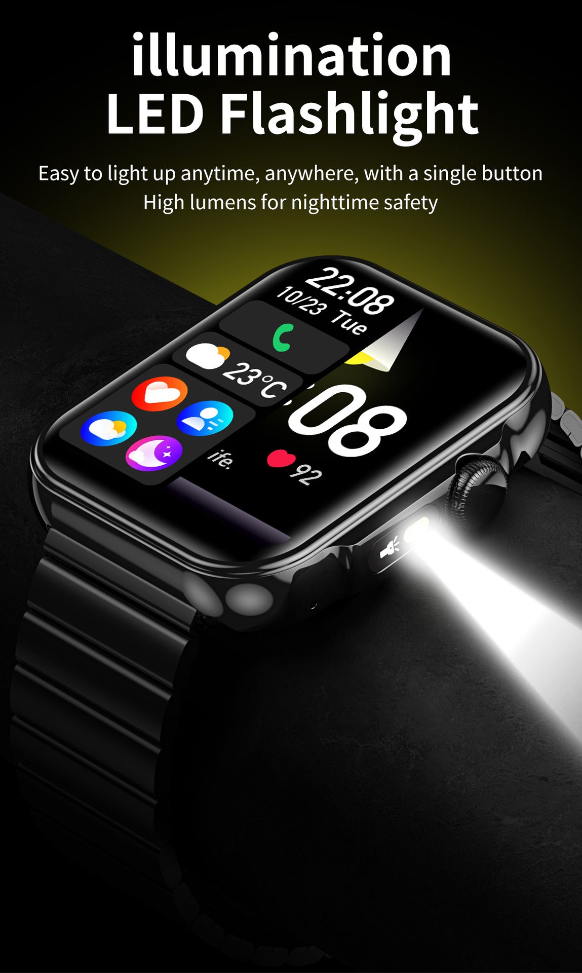 HDT11Smart Watch Bluetooth Call Music Voice Assistant Healthy Sleep Flashlight Bracelet New Style