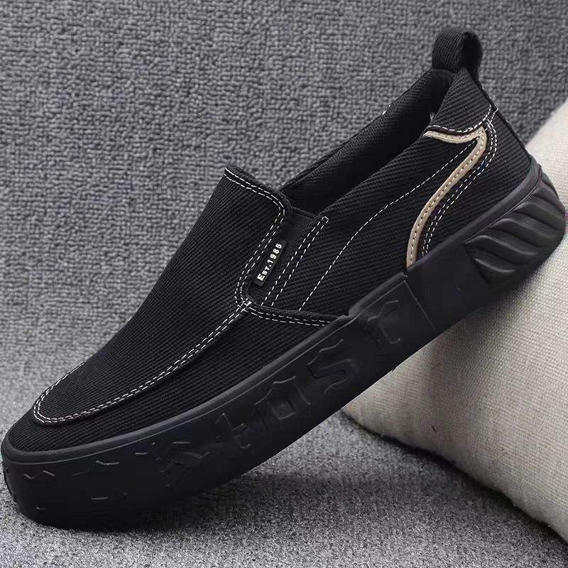 2025Autumn New Men's Shoes Thick-Soled Slip-On Canvas Shoes Lazy Old North Cloth Shoes Breathable Low-Top Loafers