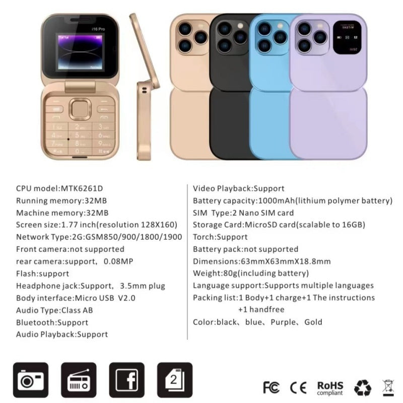 Mini Foldable Feature Phone Flip Cover Elderly Button Phone Pocket Women's Personalized Phone Backup Phone