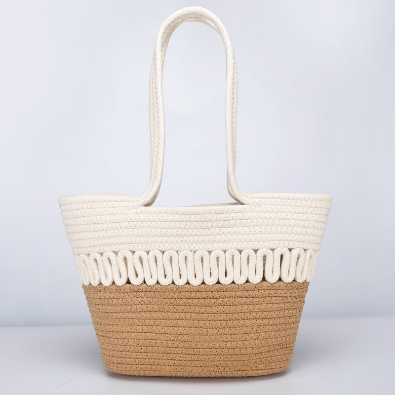 Single Shoulder Bag Hollow Summer Woven Bag New Large Capacity French Straw Bag Beach Vacation Beach Bag for Women