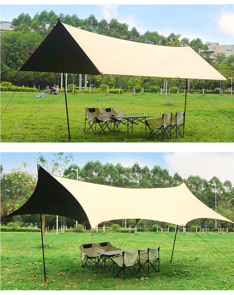 Canopy Tent Outdoor Camping Hexagonal Black Coated Silver Tarp Awning Camping Picnic Equipment Large Size Canopy